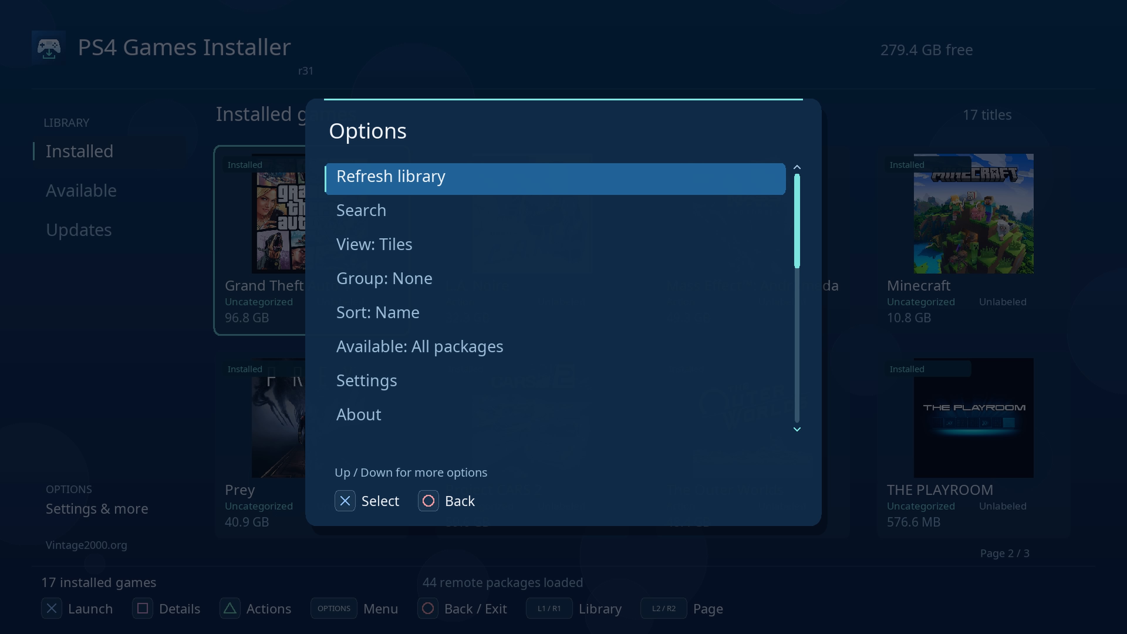 Options menu