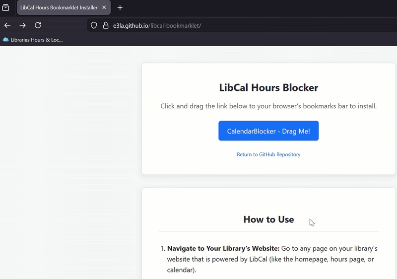 dragging the bookmarklet to the bar