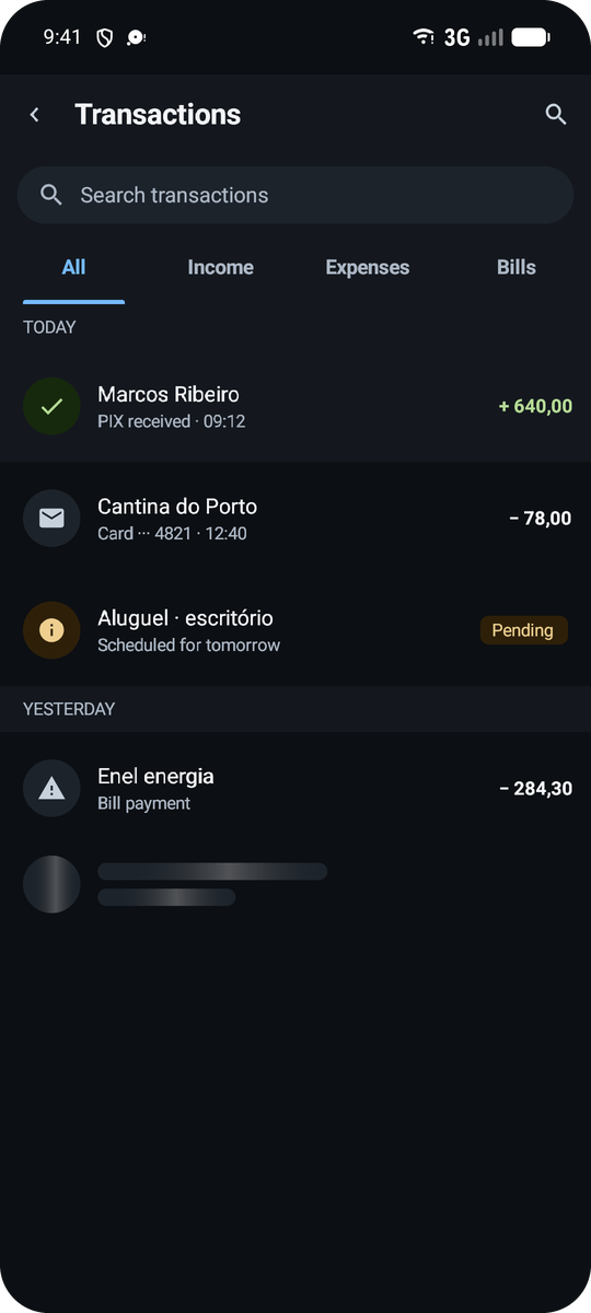 The Wallet's transactions on Android