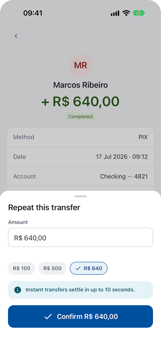 A transfer sheet on an iPhone, in the light theme