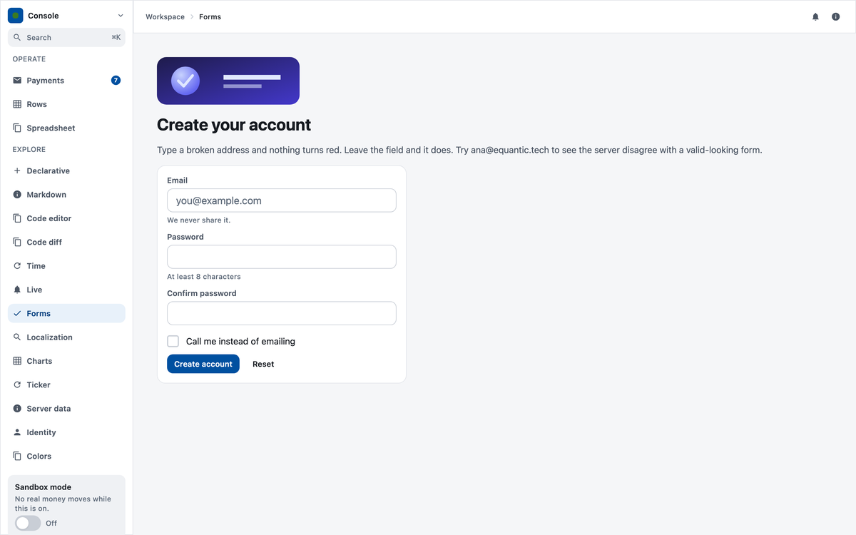 A sign-up form in the light theme