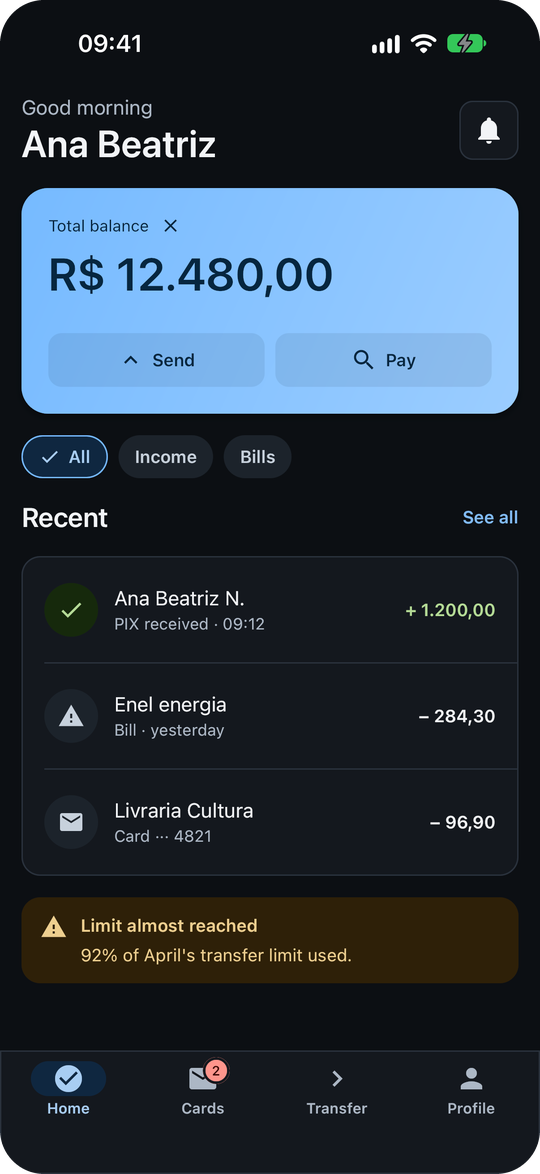 The Wallet's home screen on an iPhone