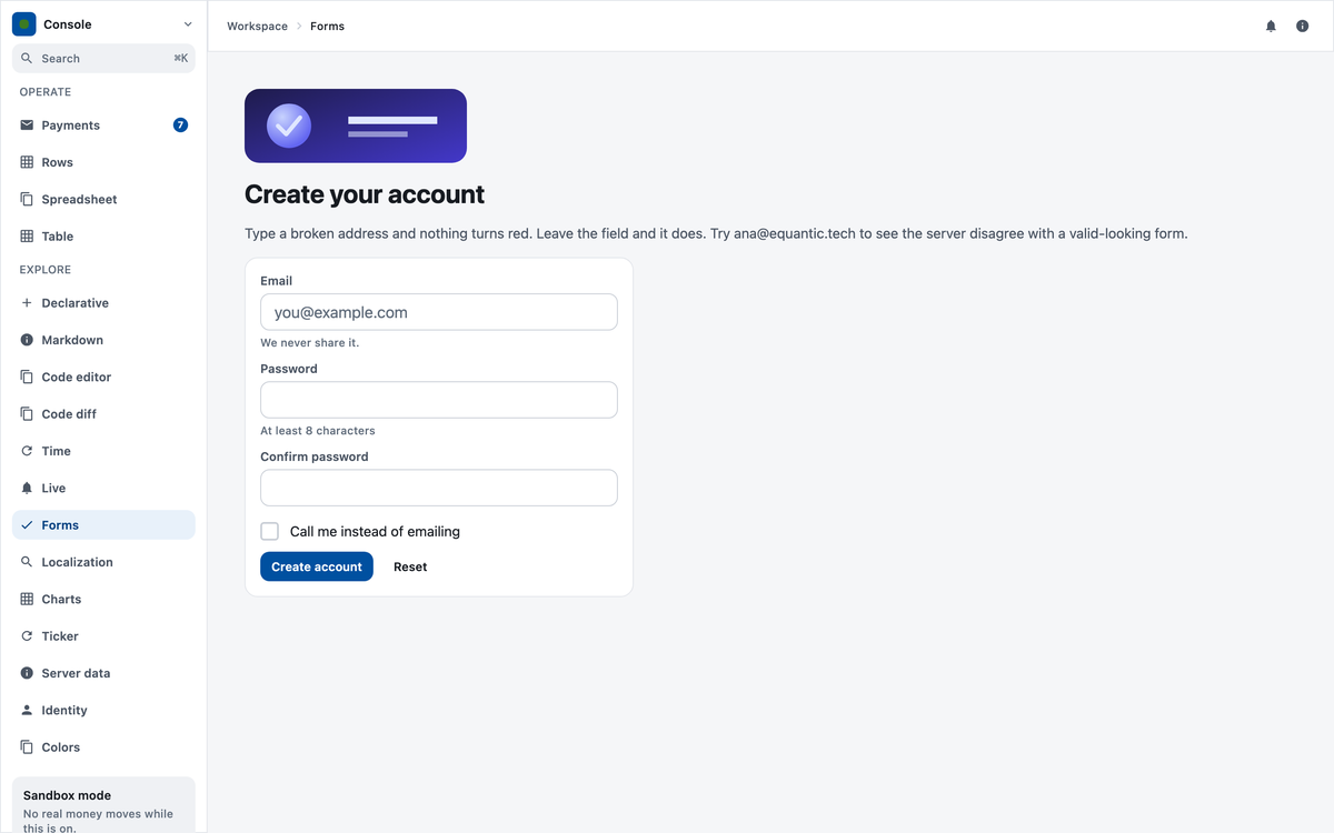 A sign-up form in the light theme