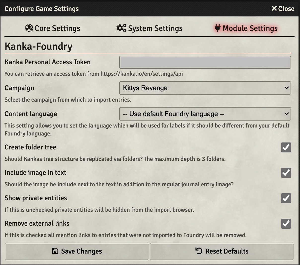 Screenshot of the settings view.