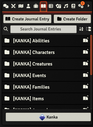 Screenshot of the kanka button in the Foundry VTT user interface.