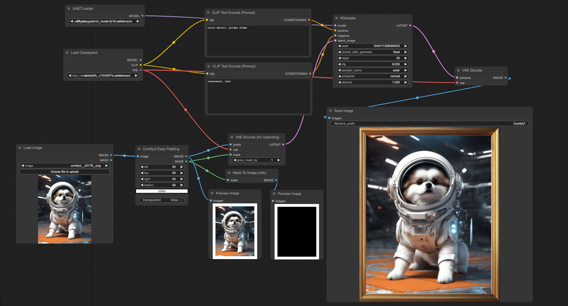 SDXL inpainting example