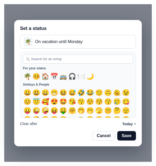 Set a status dialog design example