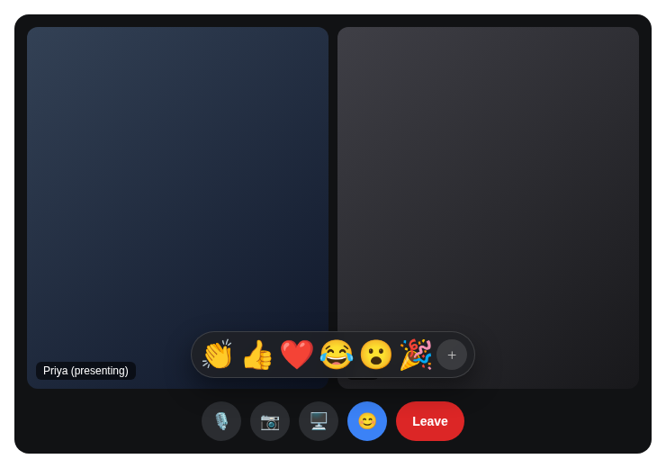 Video call reactions design example