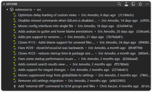 GitLens File History view