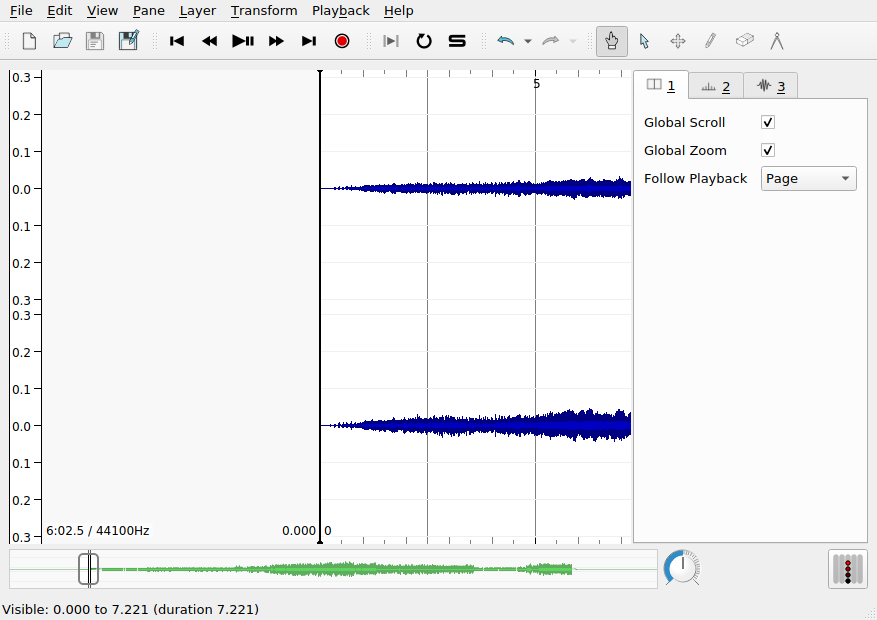 SV after loading an audio file into the default pane