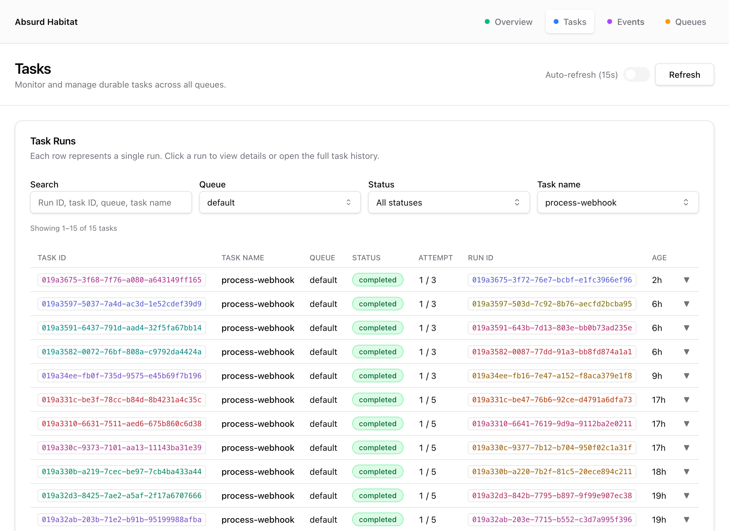 Screenshot of habitat
