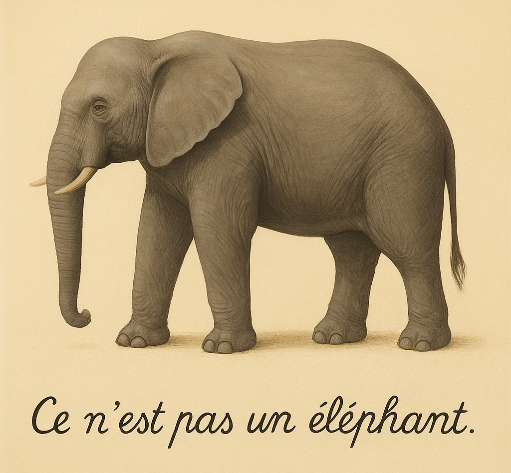 Une photo d'un éléphant avec le titre : « Ceci n'est pas un éléphant »