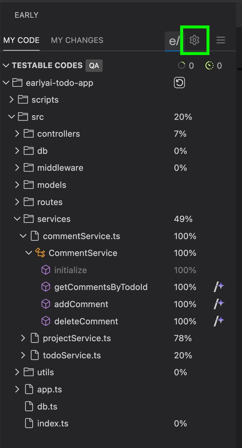 Settings Screen in the Extension