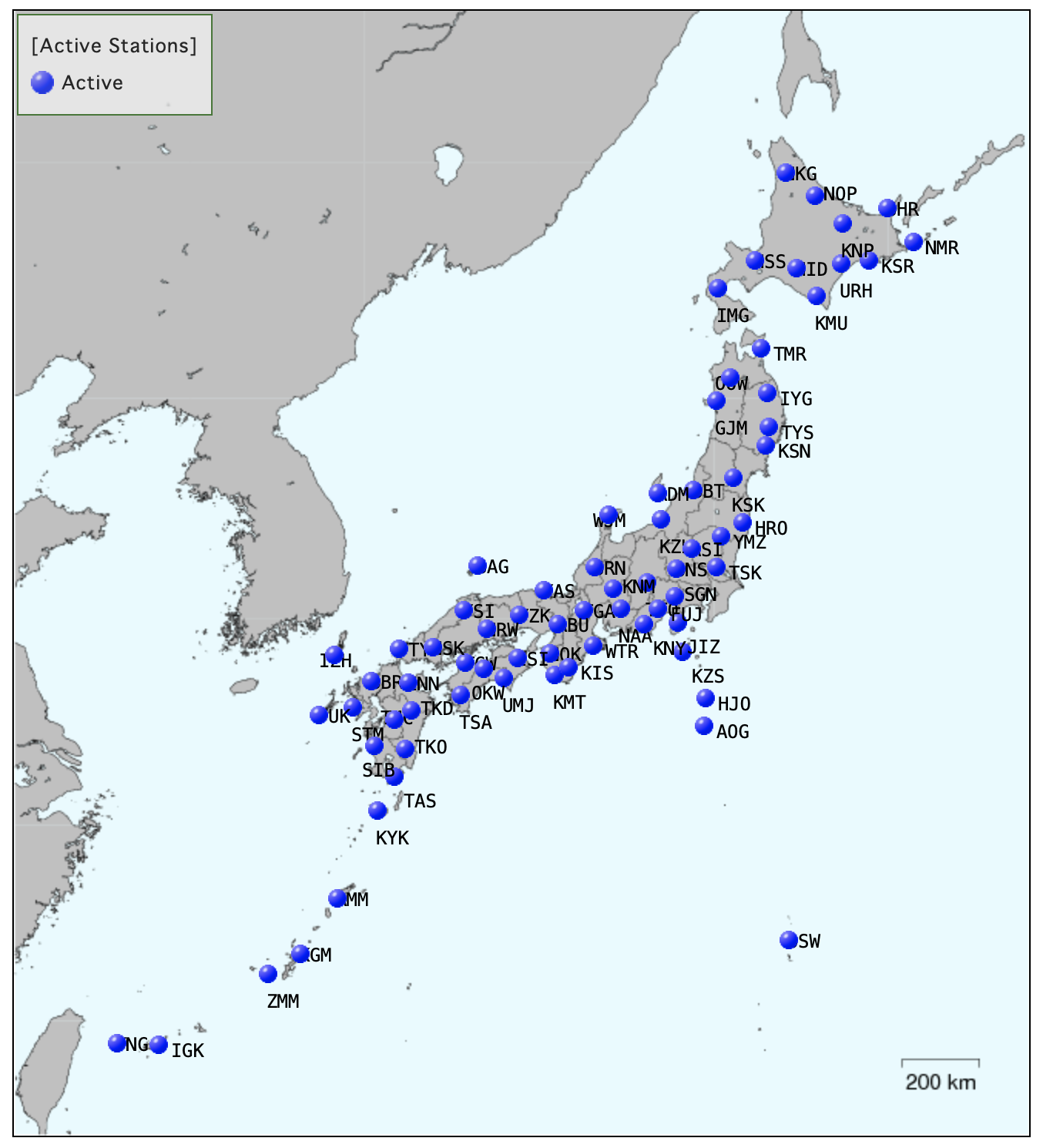 Fnet Stations Map (Source: NIED Fnet)