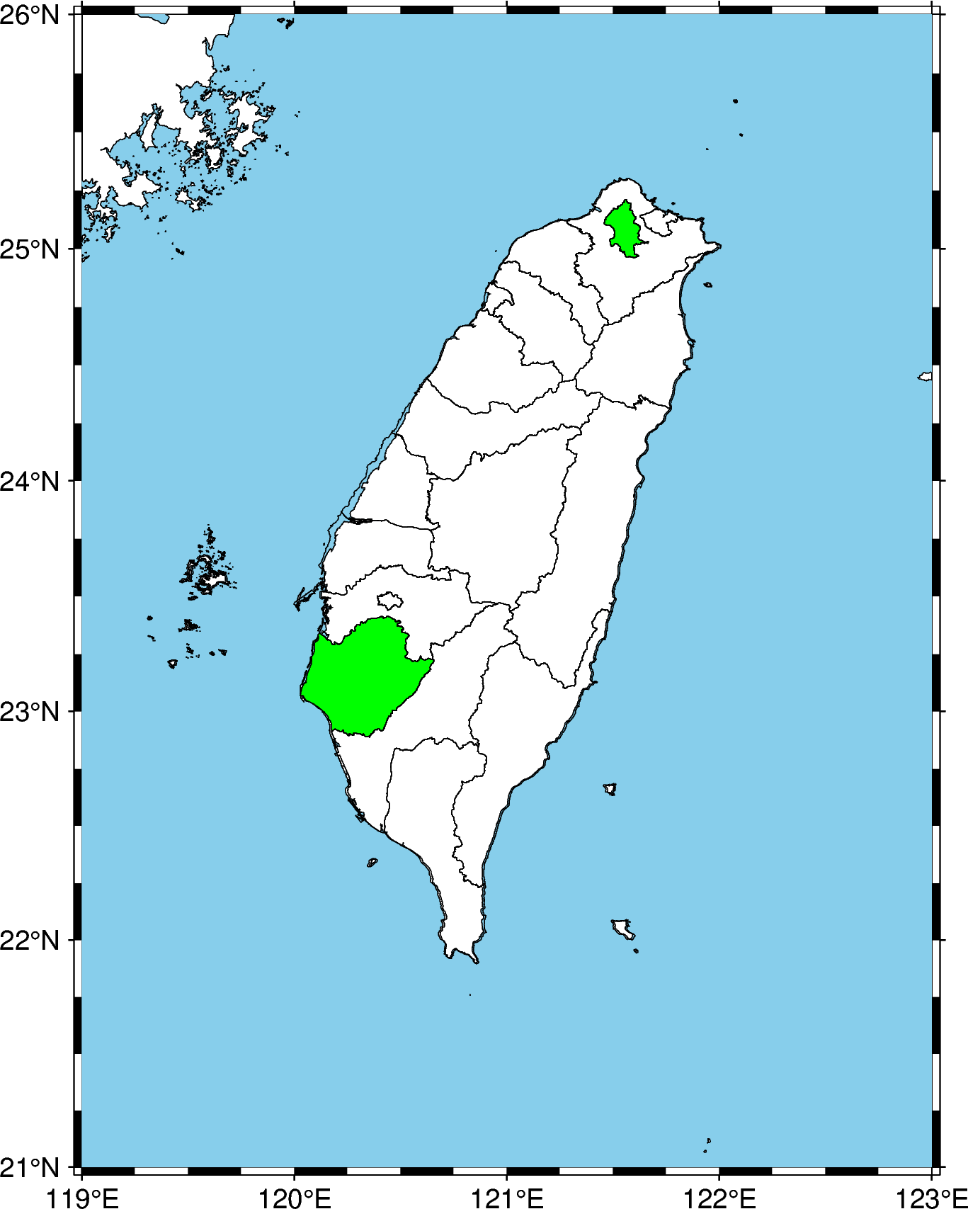 Simple Map of Taiwan with counties