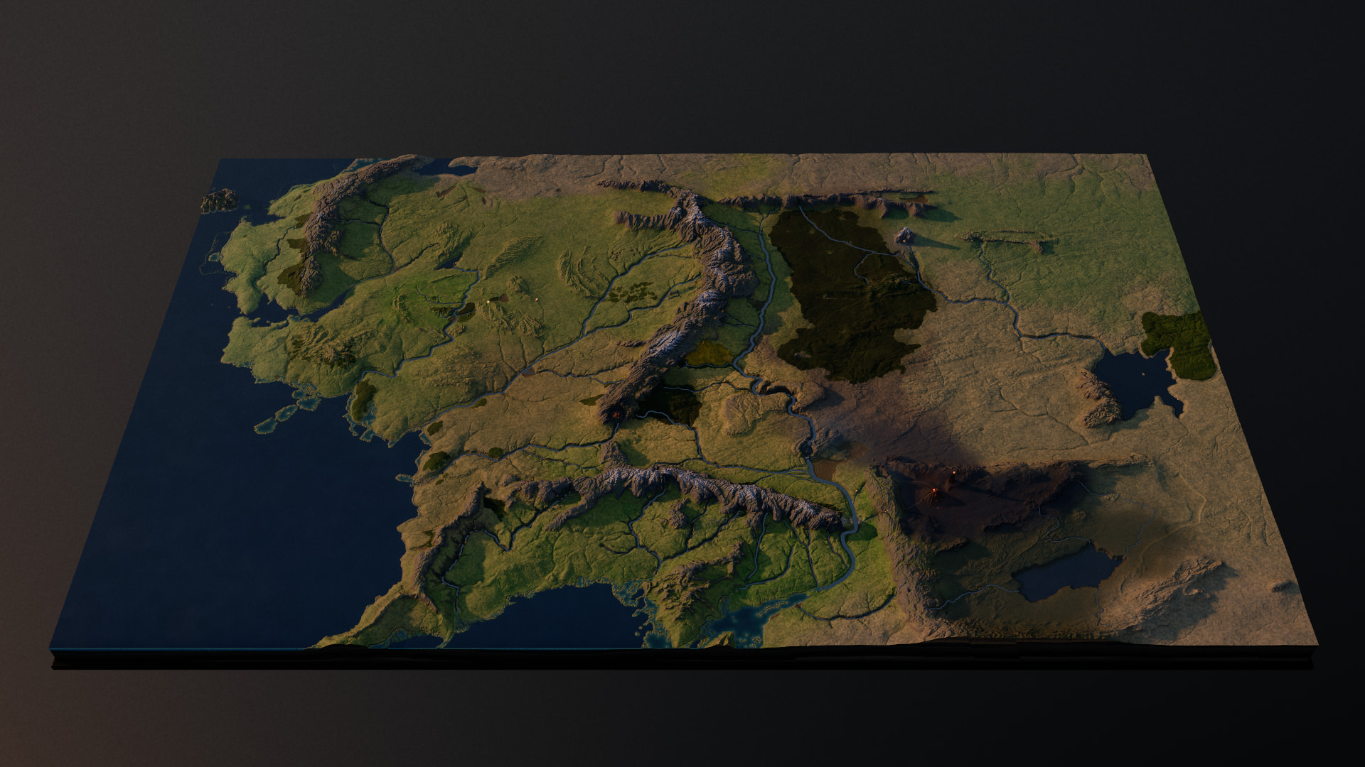The floating map of Middle-earth at golden hour