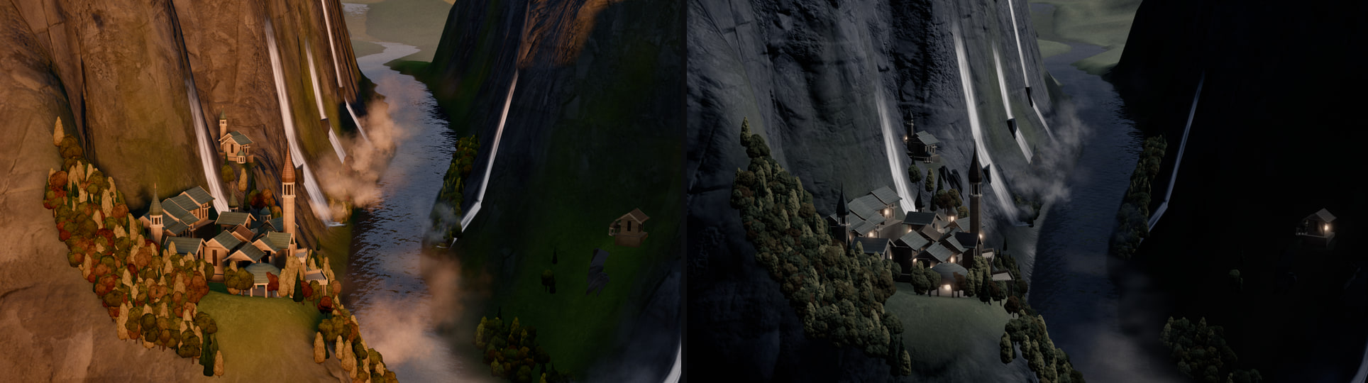 Rivendell in October afternoon light and under a full moon