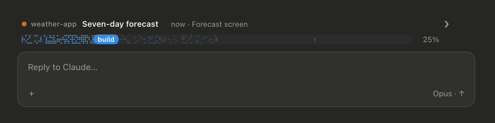 The band above the prompt: the task, the item in progress and a progress bar