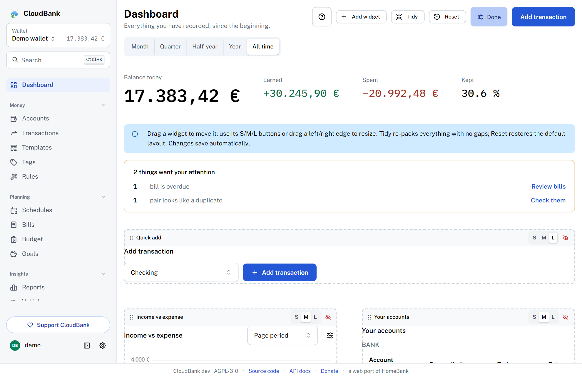 Customize the dashboard