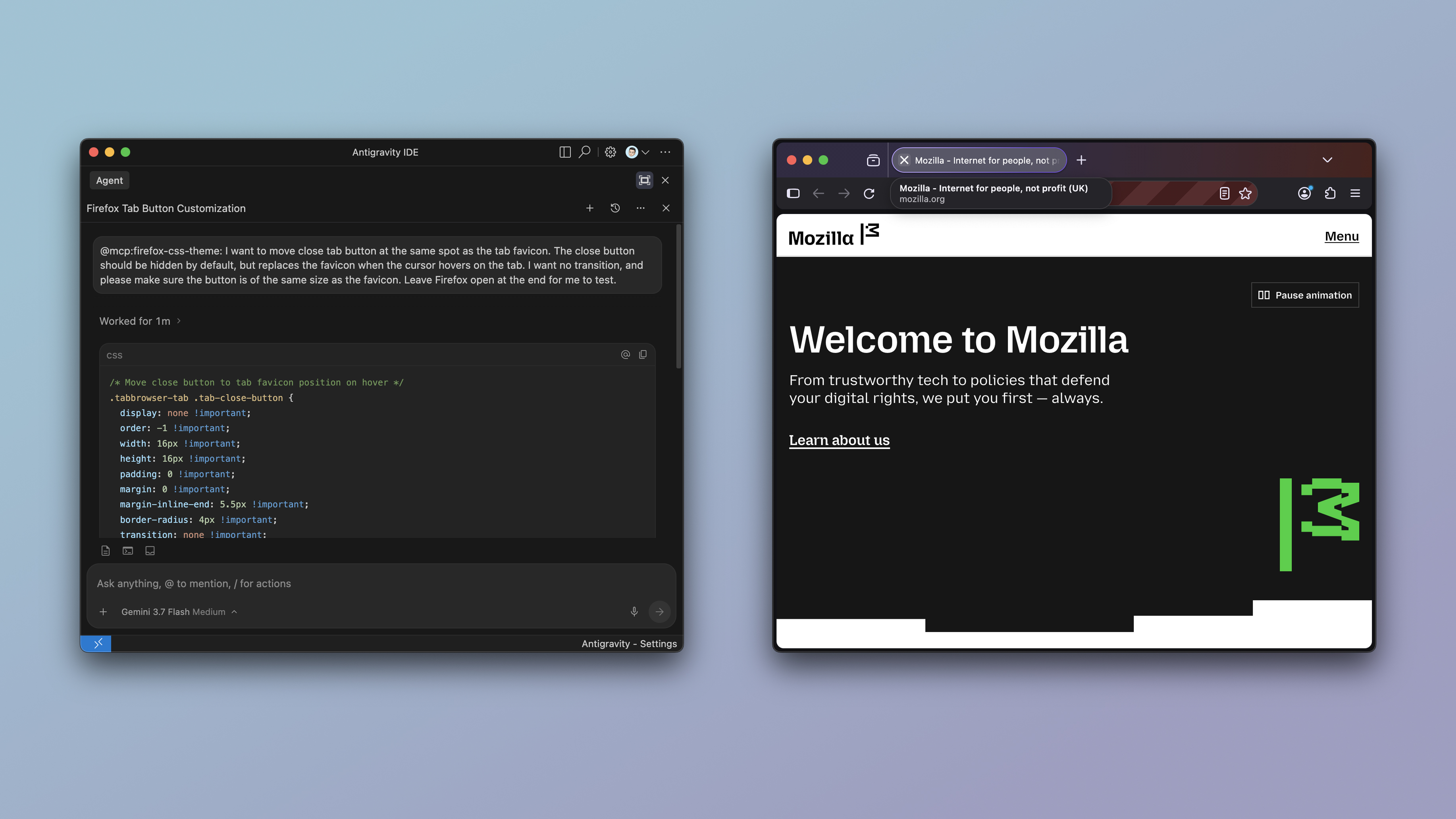 MCP Usage Example - Customising Close Tab Button