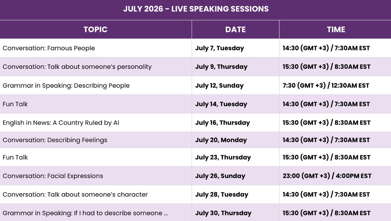 Live speaking session schedules