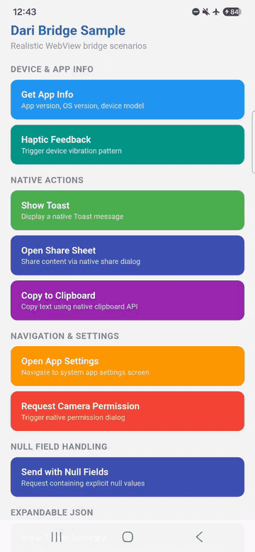 Dari demo: bridge calls, notification, message detail
