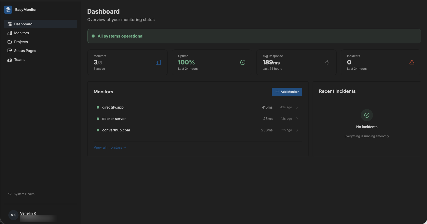 EasyMonitor dashboard