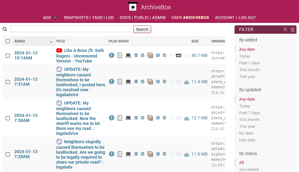 ArchiveBox screenshot 1