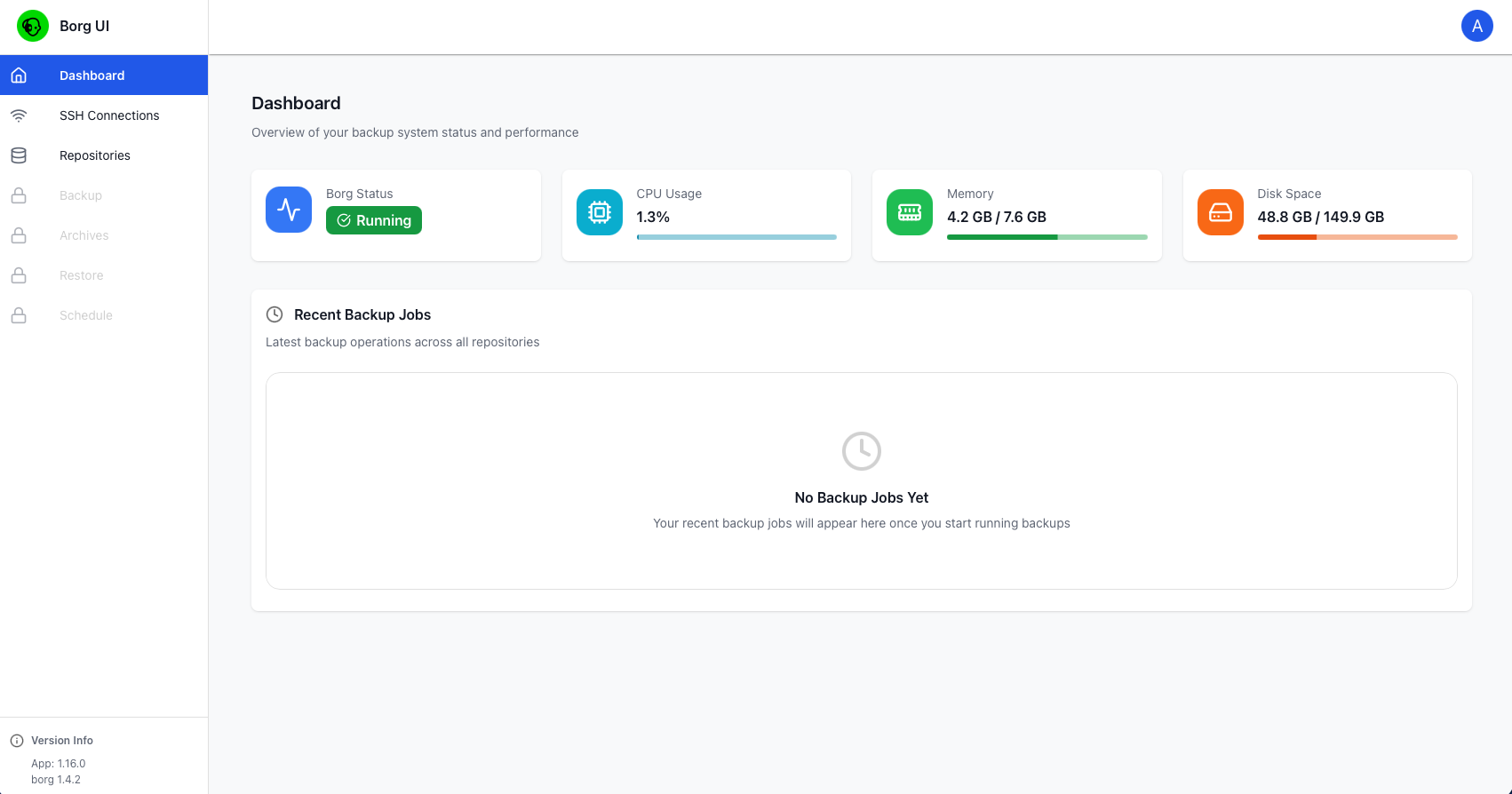 Borg UI screenshot 1