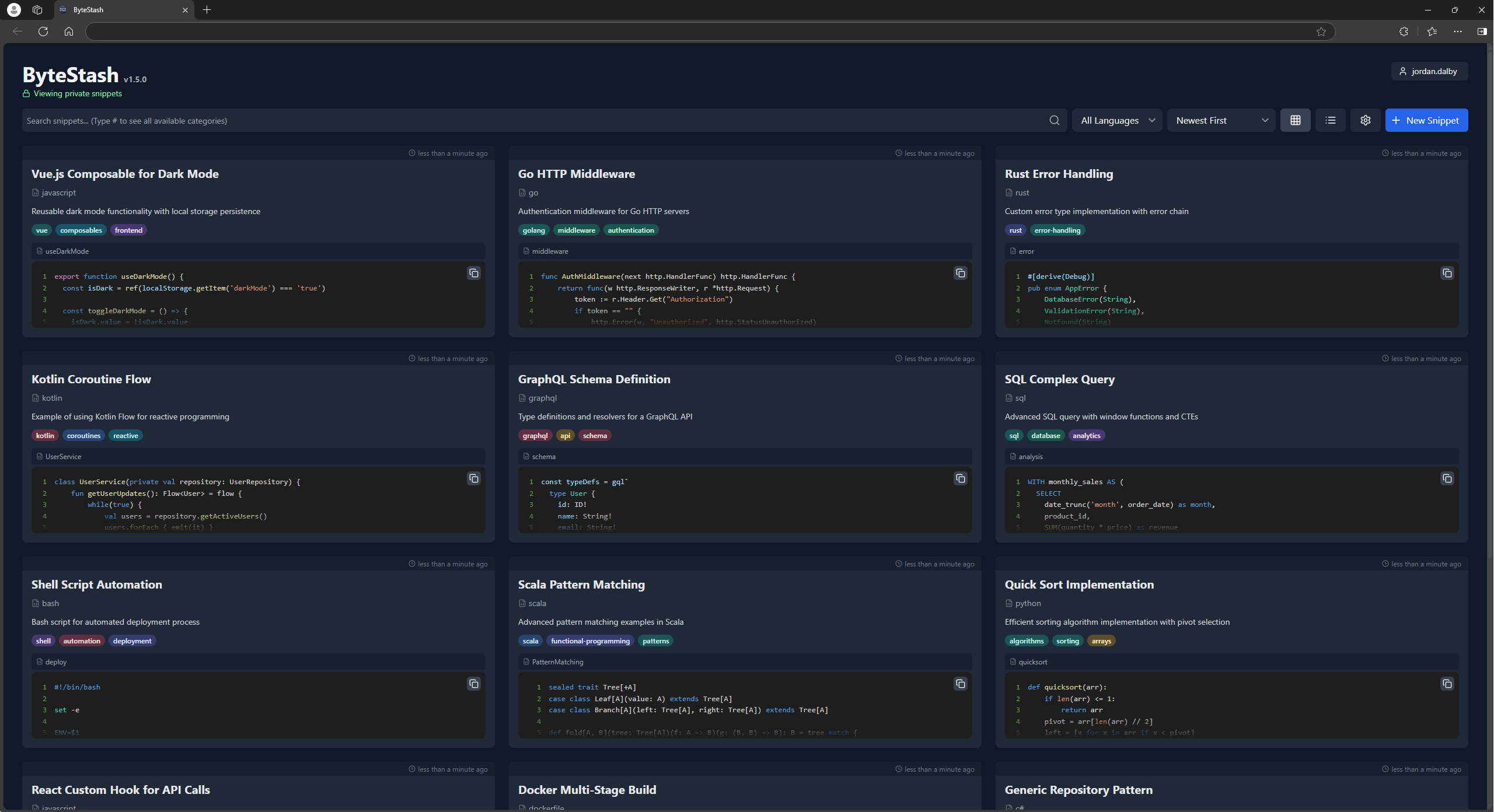 ByteStash screenshot 1