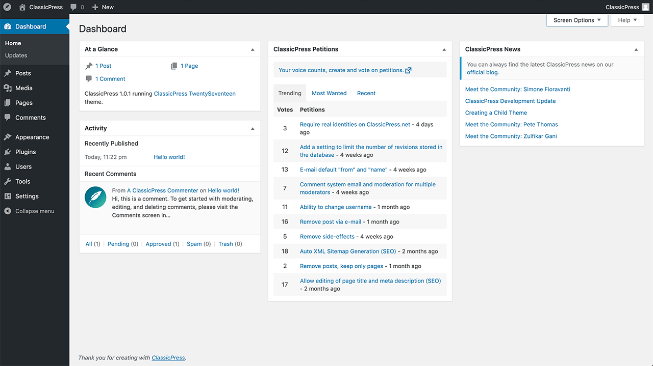 ClassicPress screenshot 1