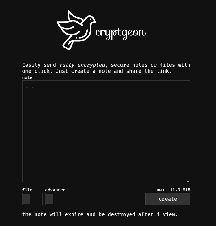 Cryptgeon screenshot 1