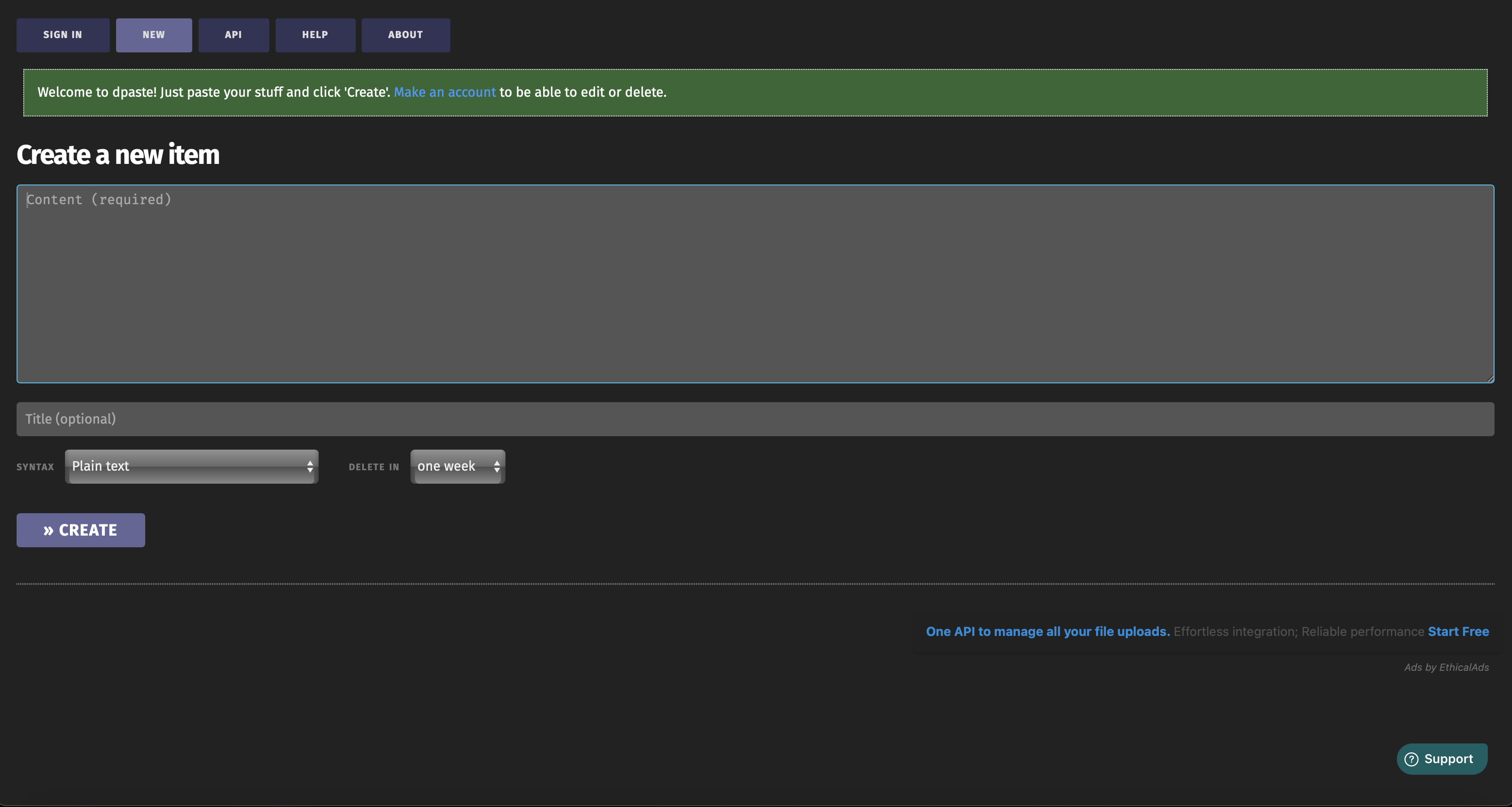 dPaste screenshot 1