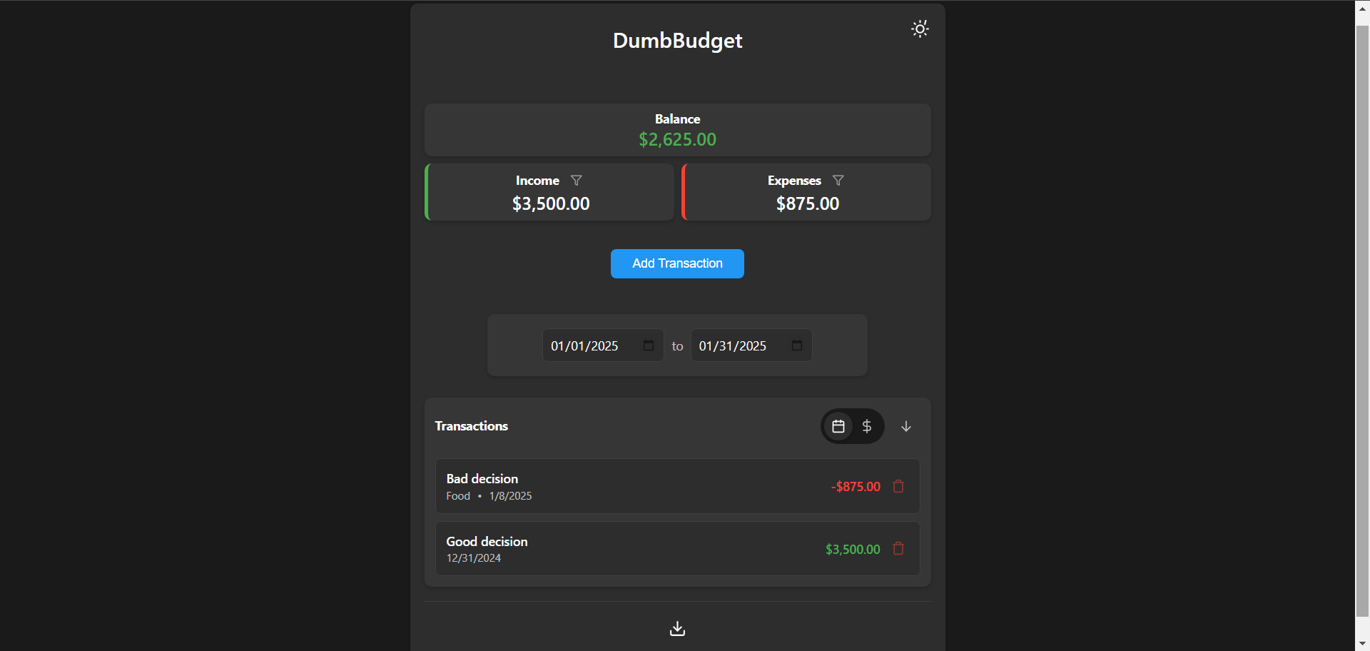 DumbBudget screenshot 1
