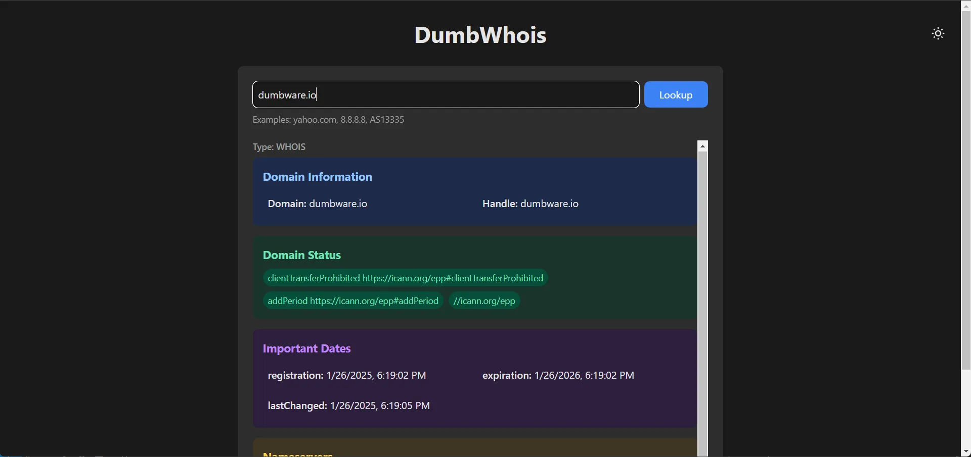 DumbWhois screenshot 1