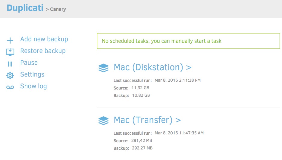 Duplicati screenshot 1