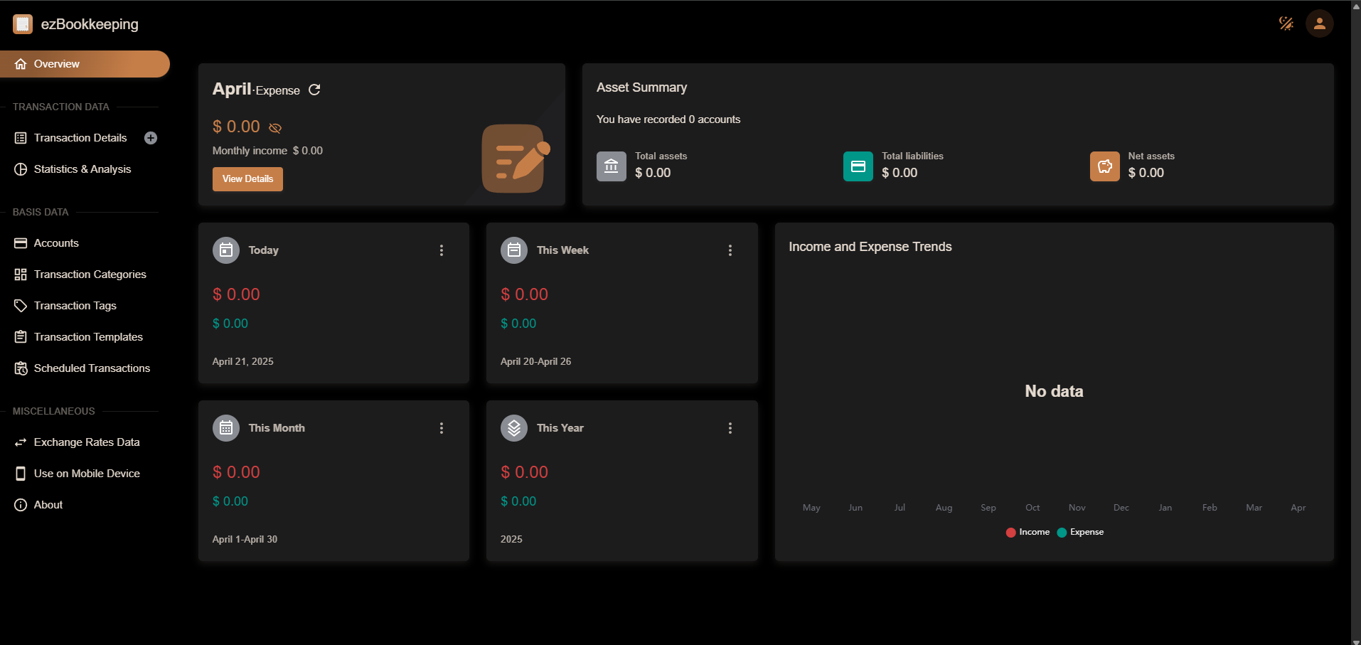 ezBookkeeping screenshot 2