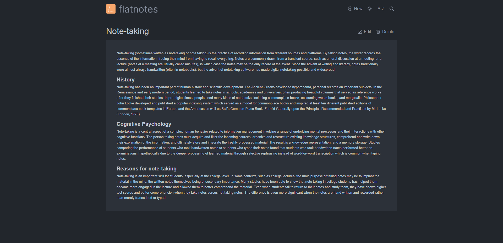Flatnotes screenshot 1