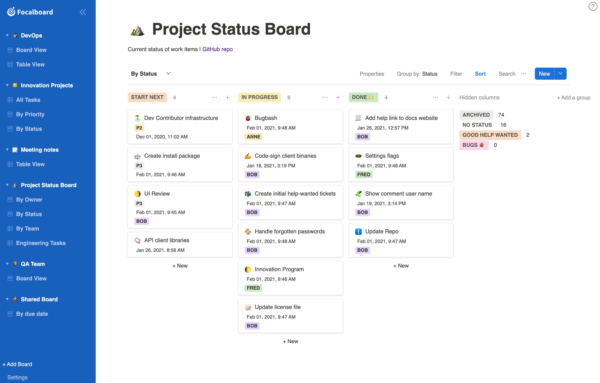 Focalboard screenshot 1