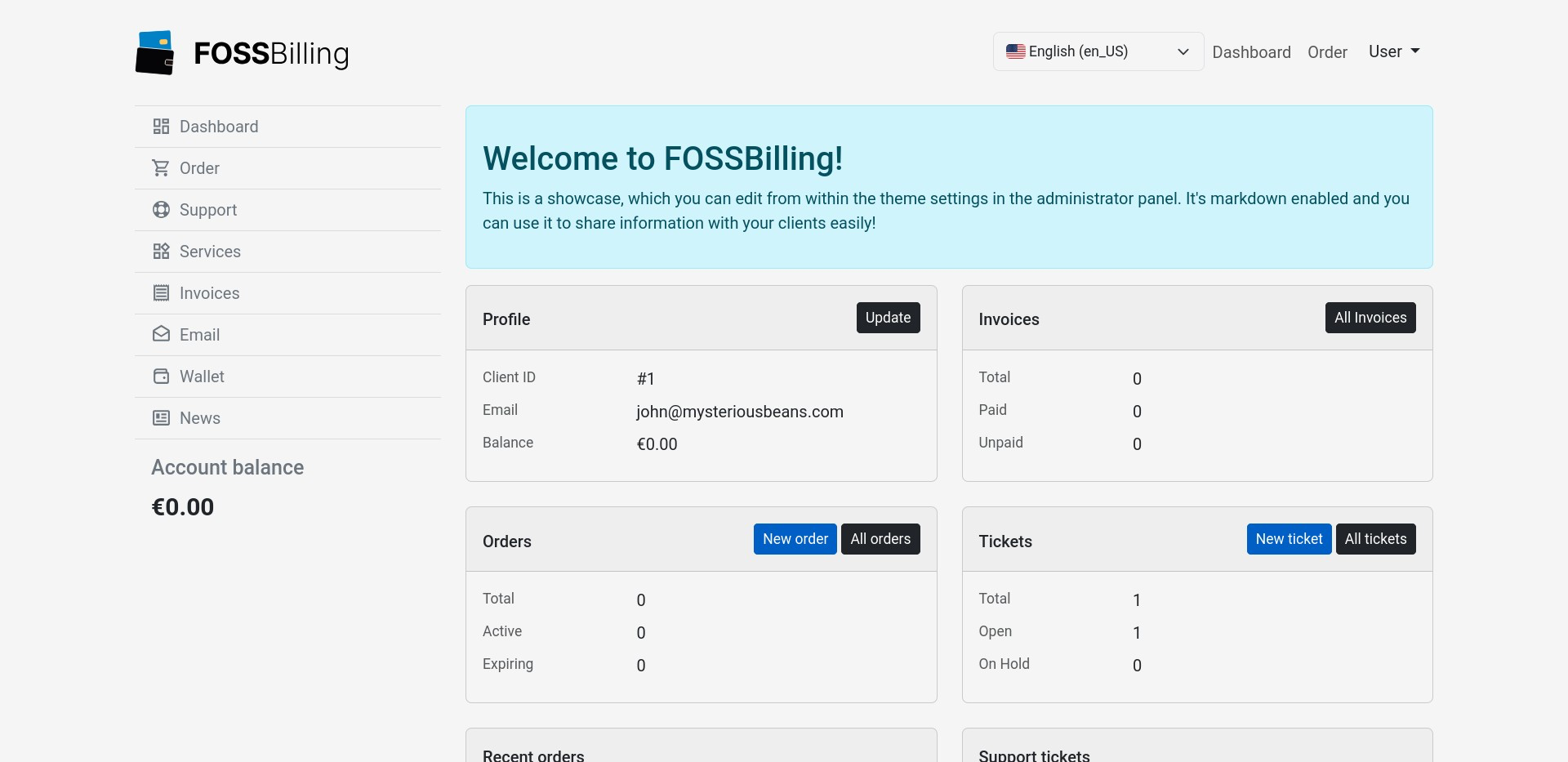 FOSSBilling screenshot 1