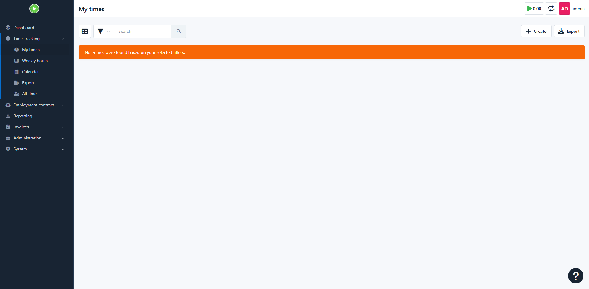 Kimai screenshot 1