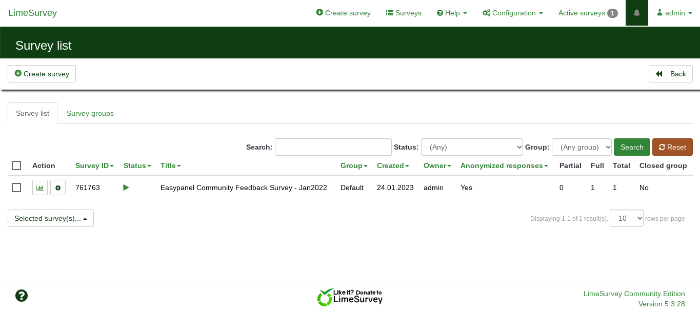 Limesurvey screenshot 1