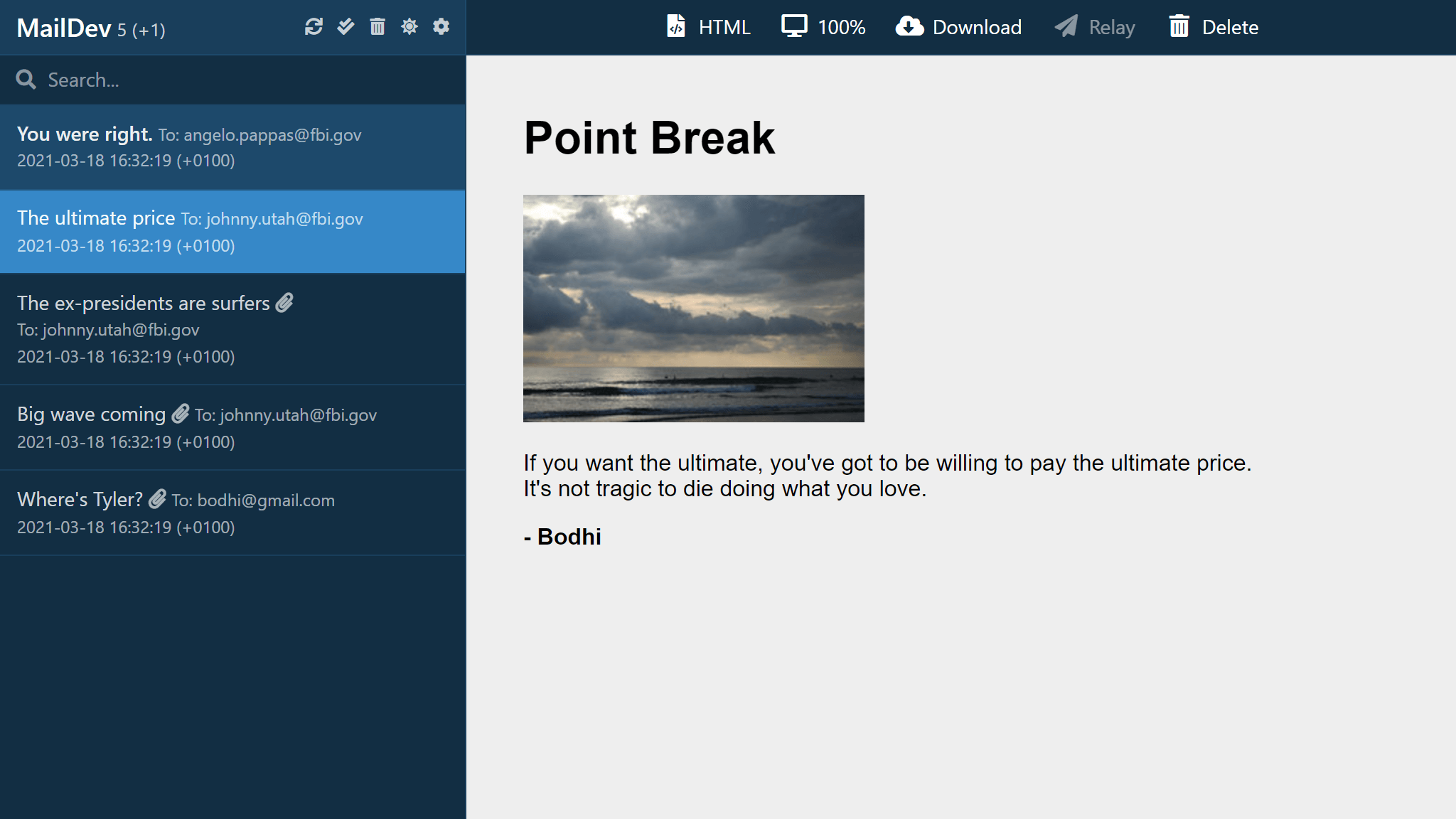 Maildev screenshot 1