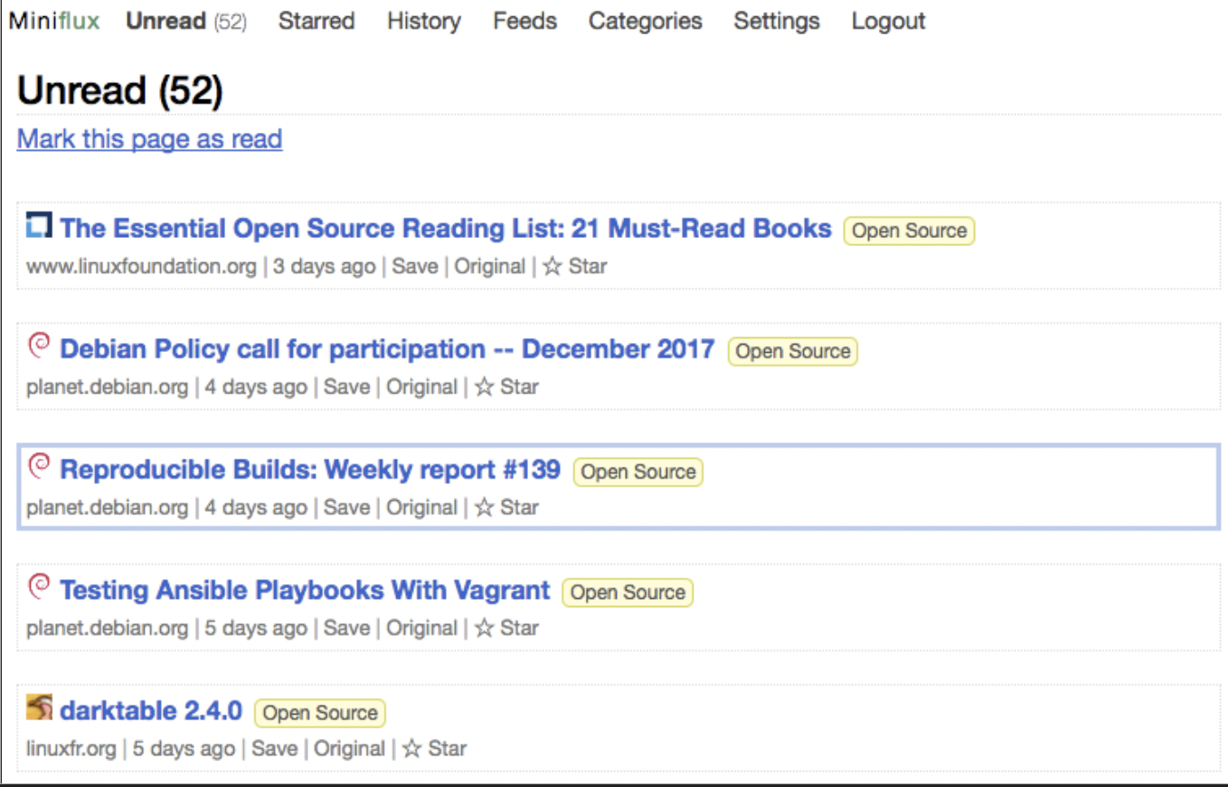 Miniflux screenshot 1