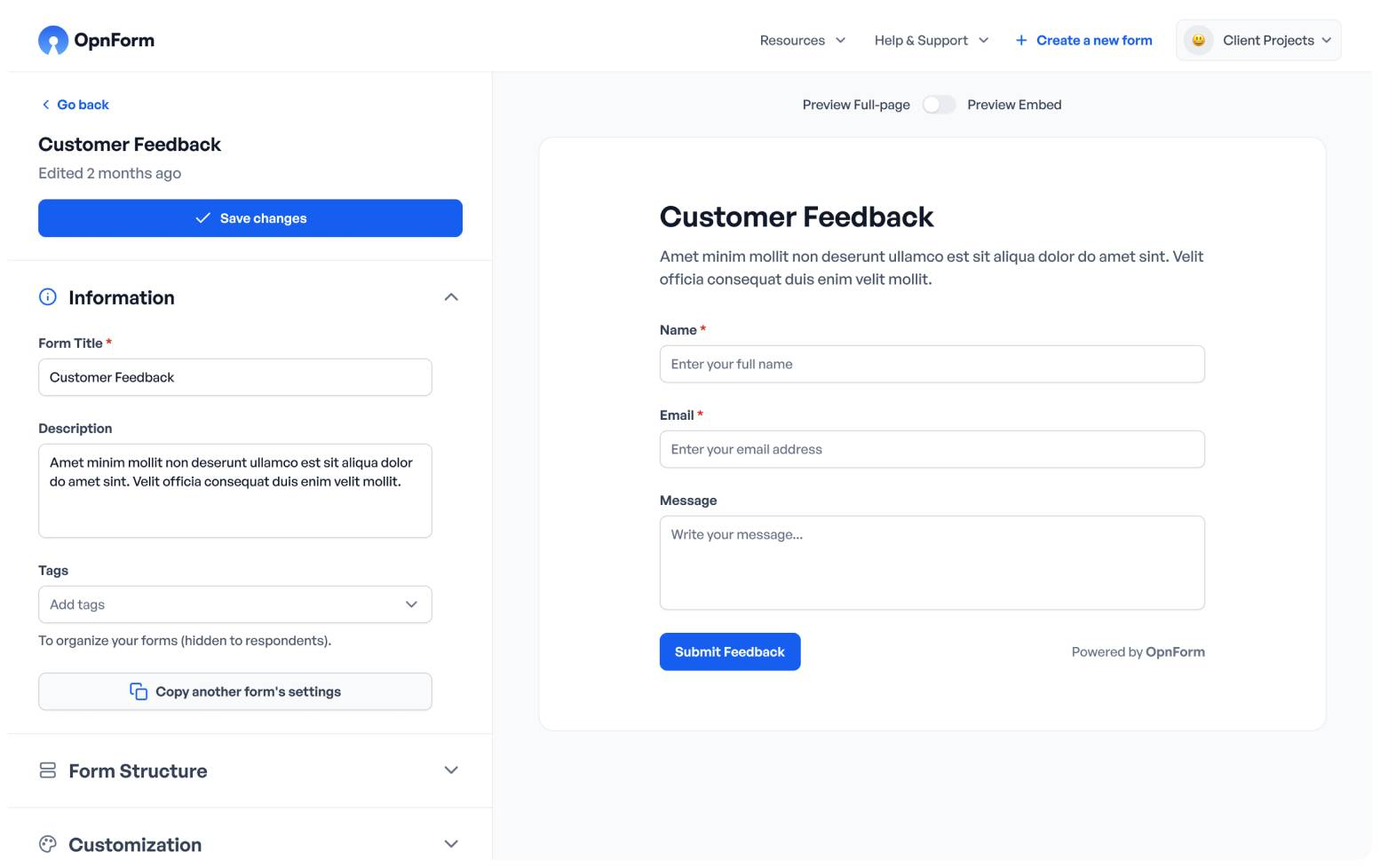 OpnForm screenshot 1