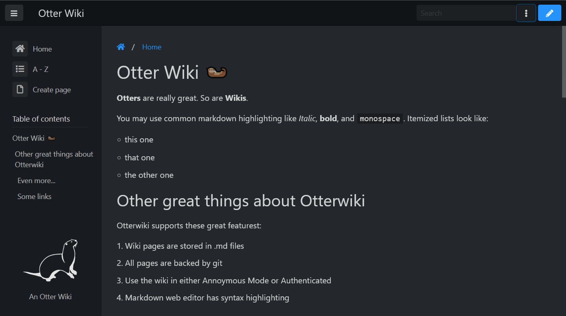 OtterWiki screenshot 1