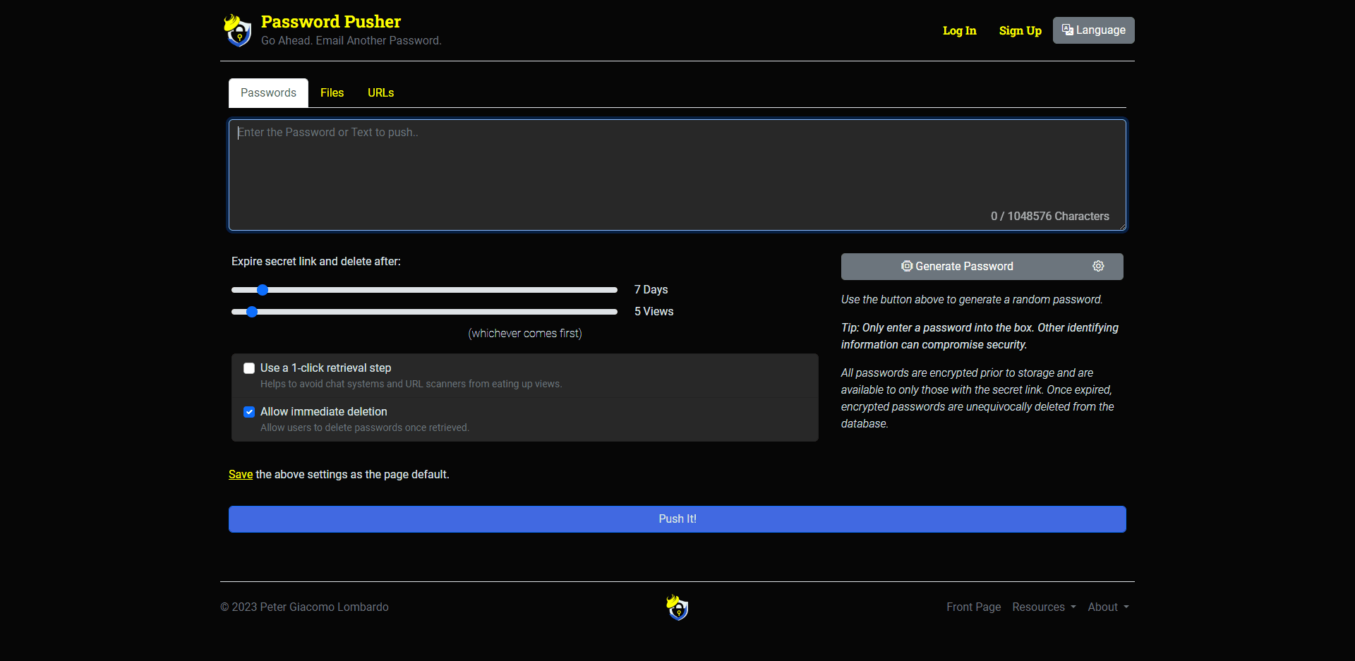 Password Pusher screenshot 1