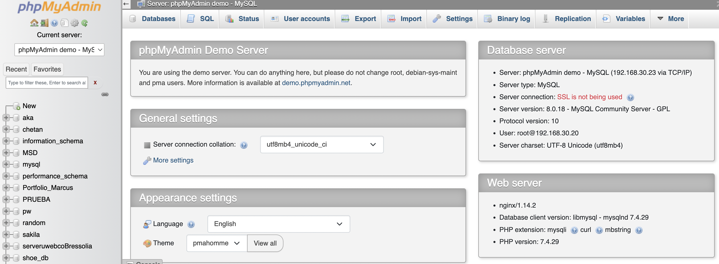 phpMyAdmin screenshot 1
