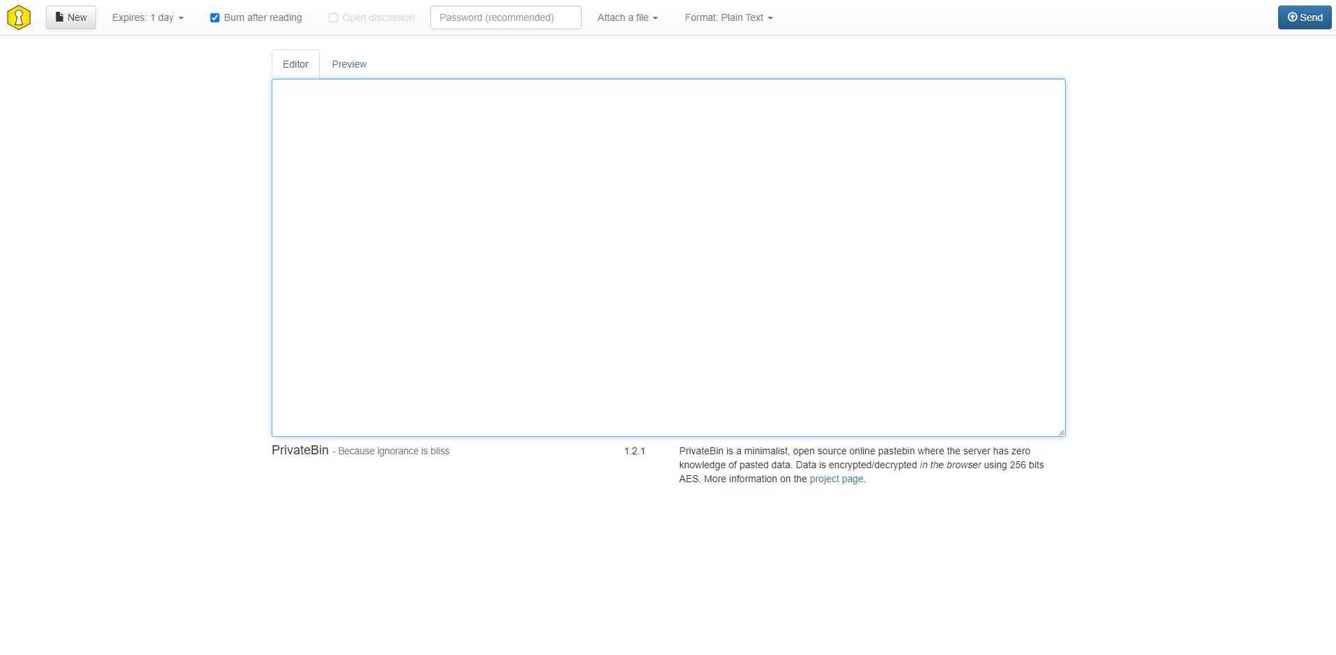 PrivateBin screenshot 1