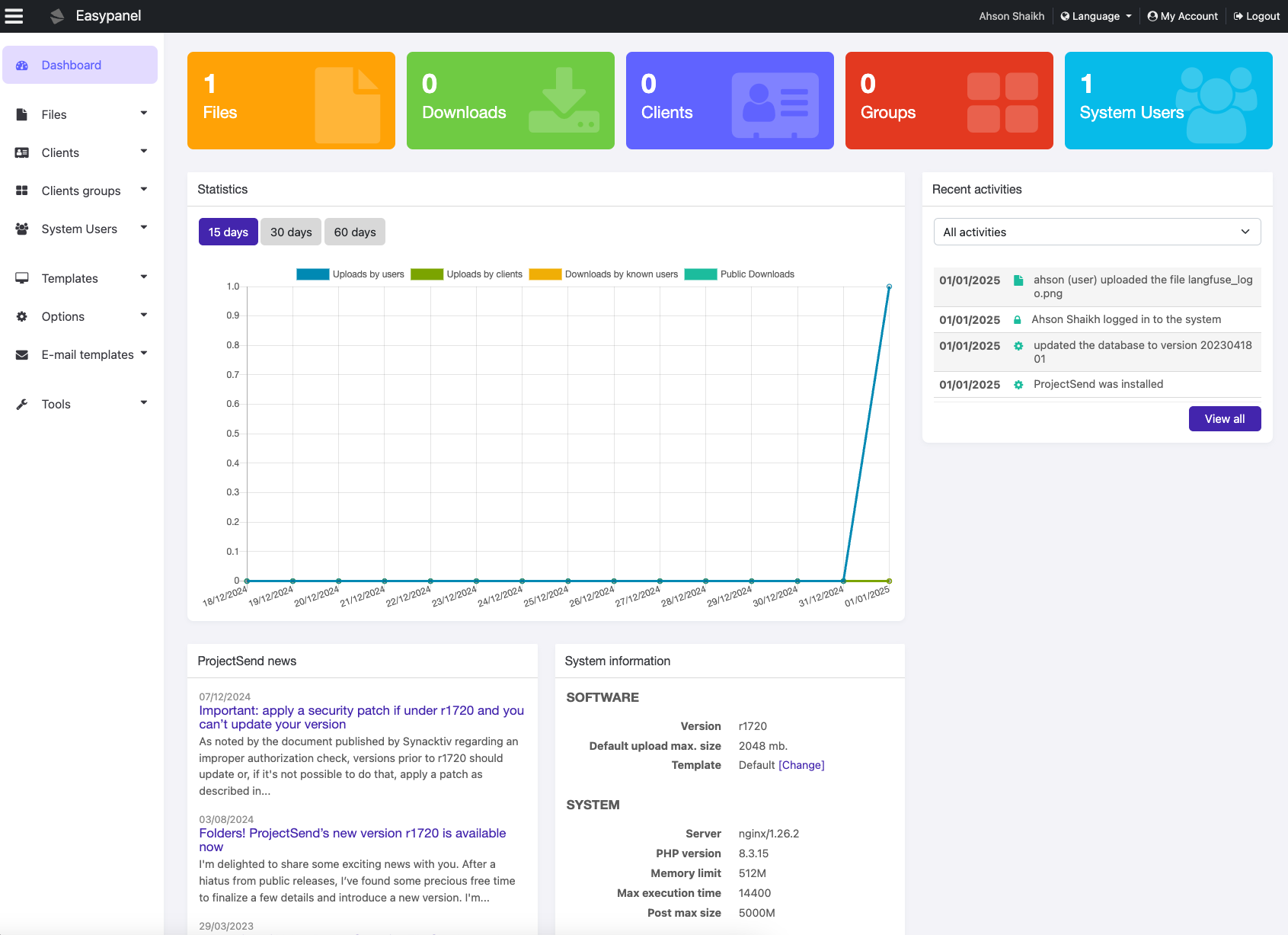 ProjectSend screenshot 1